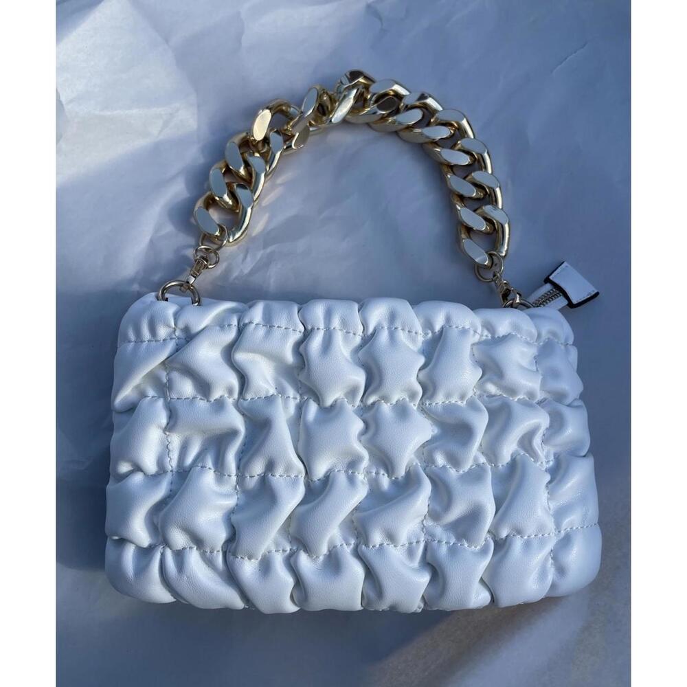 Aldo - White Hand Bag With Golden Looking Chain and Zipper